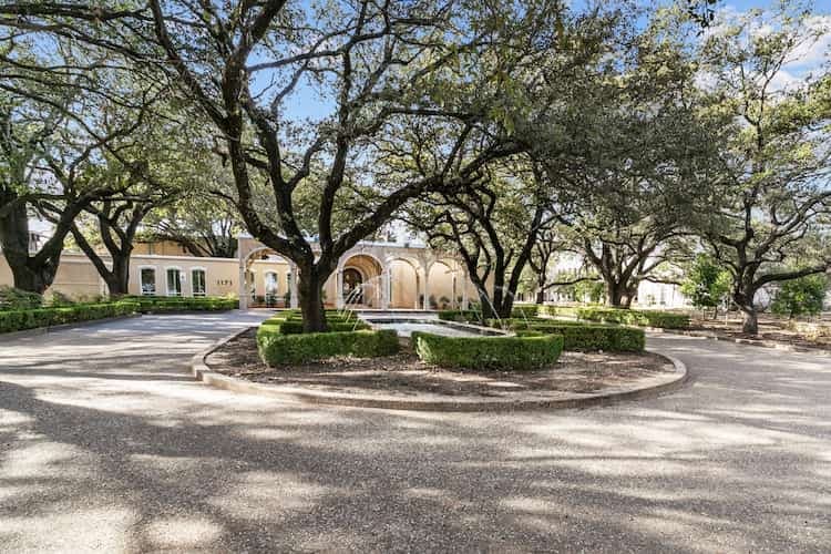 courtyard with trees and circular drive