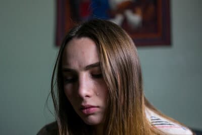 close-up image of a girl crying